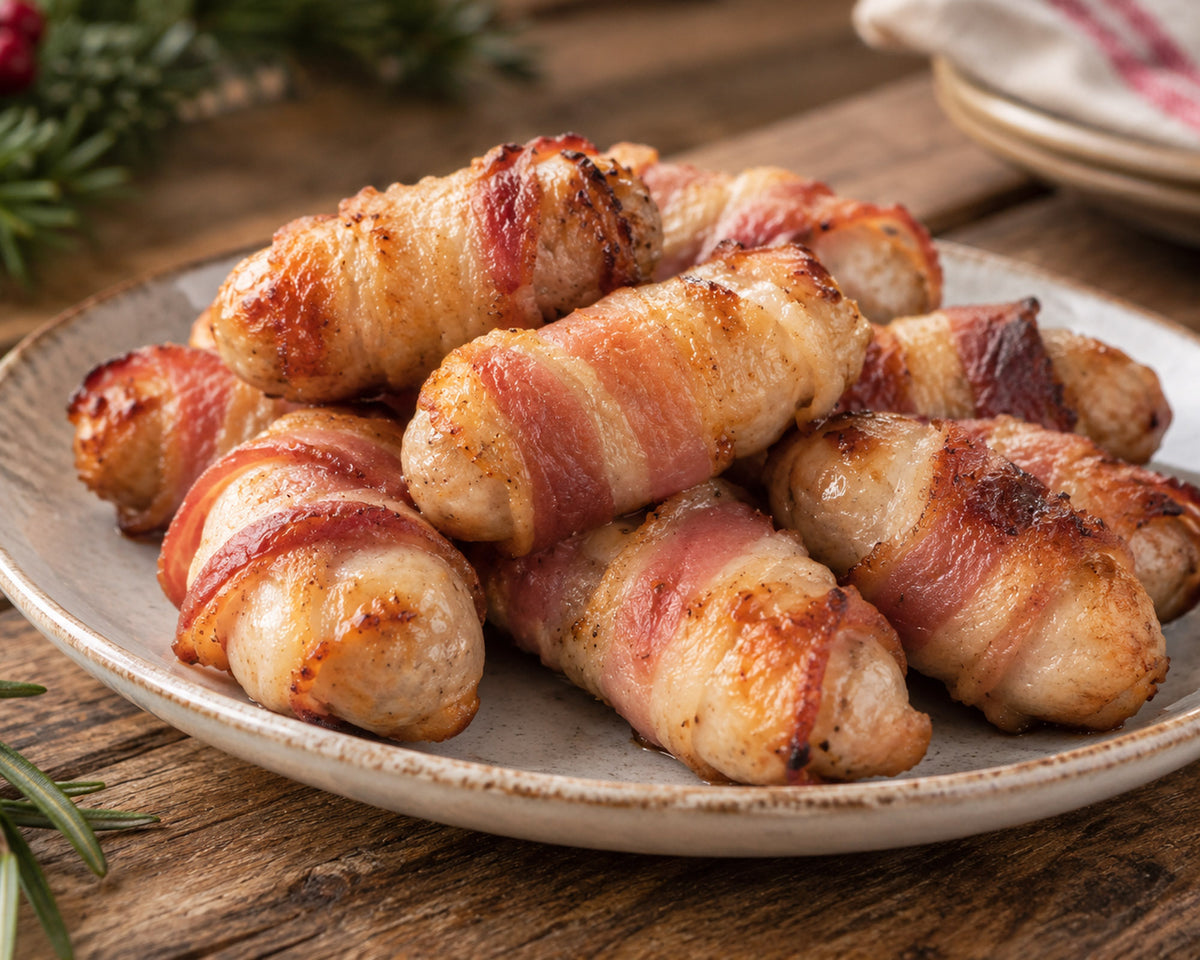 Cocktail sausages wrapped in bacon